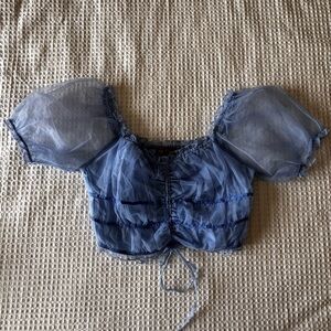 Elegant Blue Puff Sleeve Top